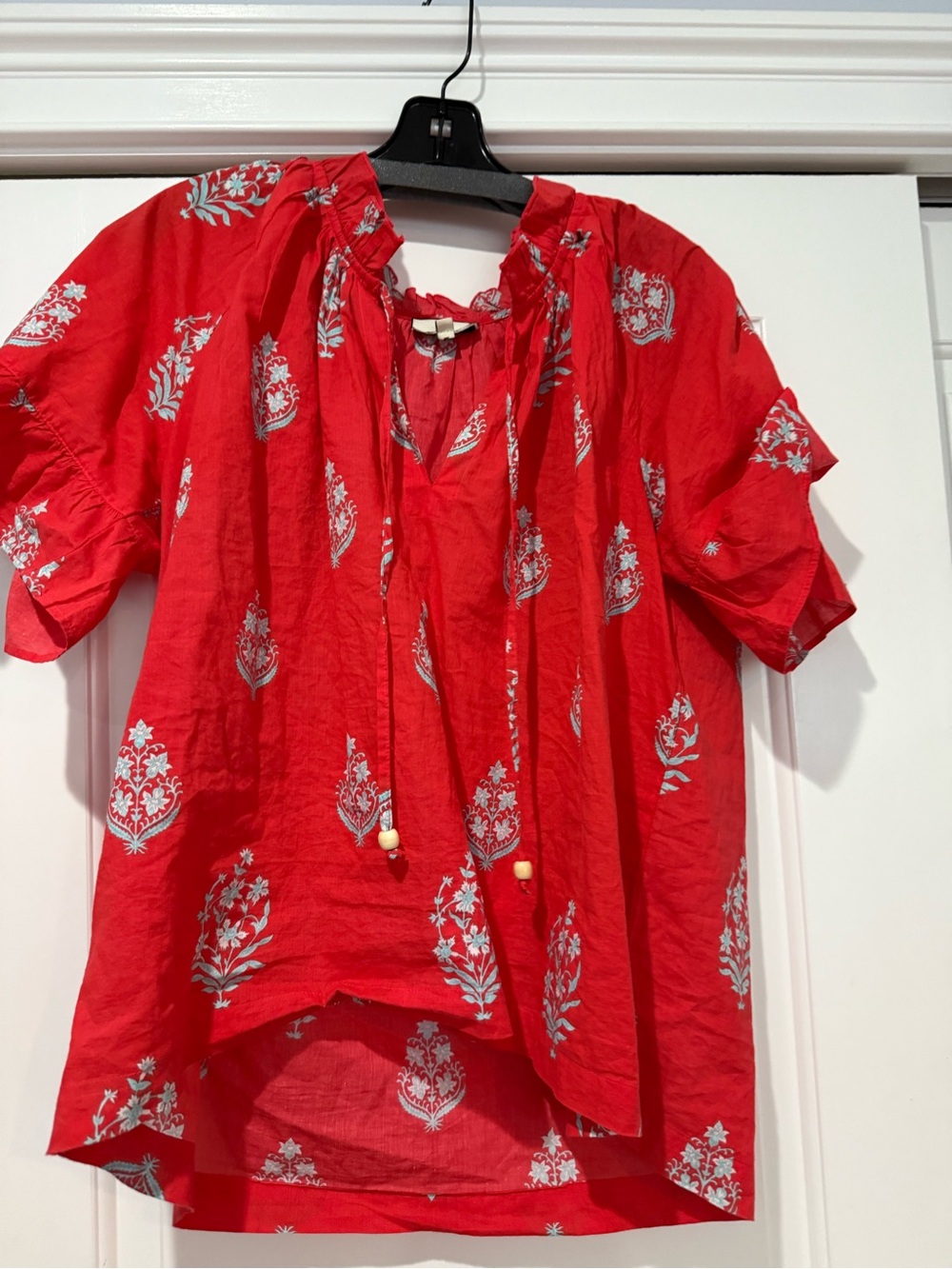 Tuckernuck Red Floral Ruffled Neck Blouse